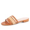 Sandals Patricia Green | Amalfi Raffia And Leather Flat Sandal Cognac