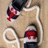 Smoking Slippers By Paige | Needlepoint Loafer Crab And Lobster On Navy Stripe