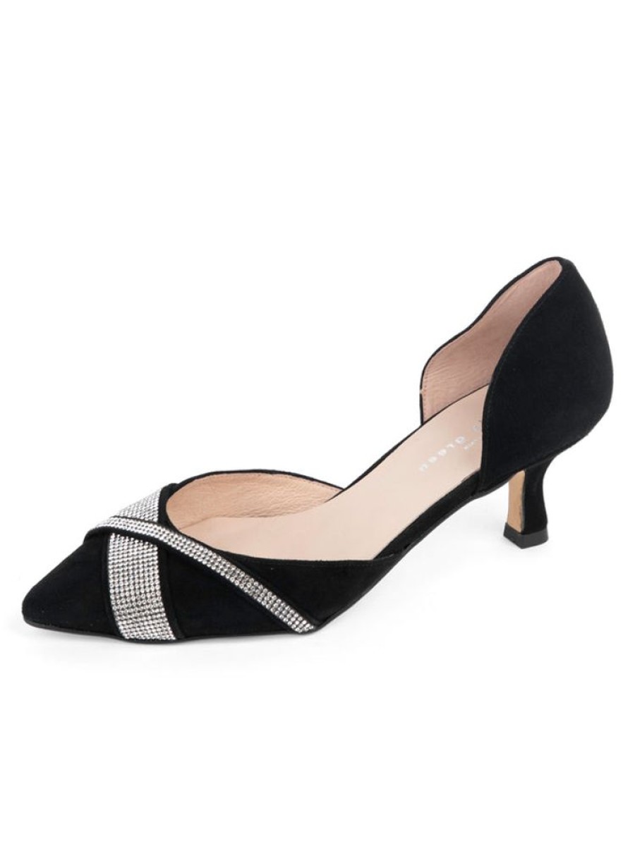 Evening Patricia Green | Milan Crystal D'Orsay Kitten Heel Black