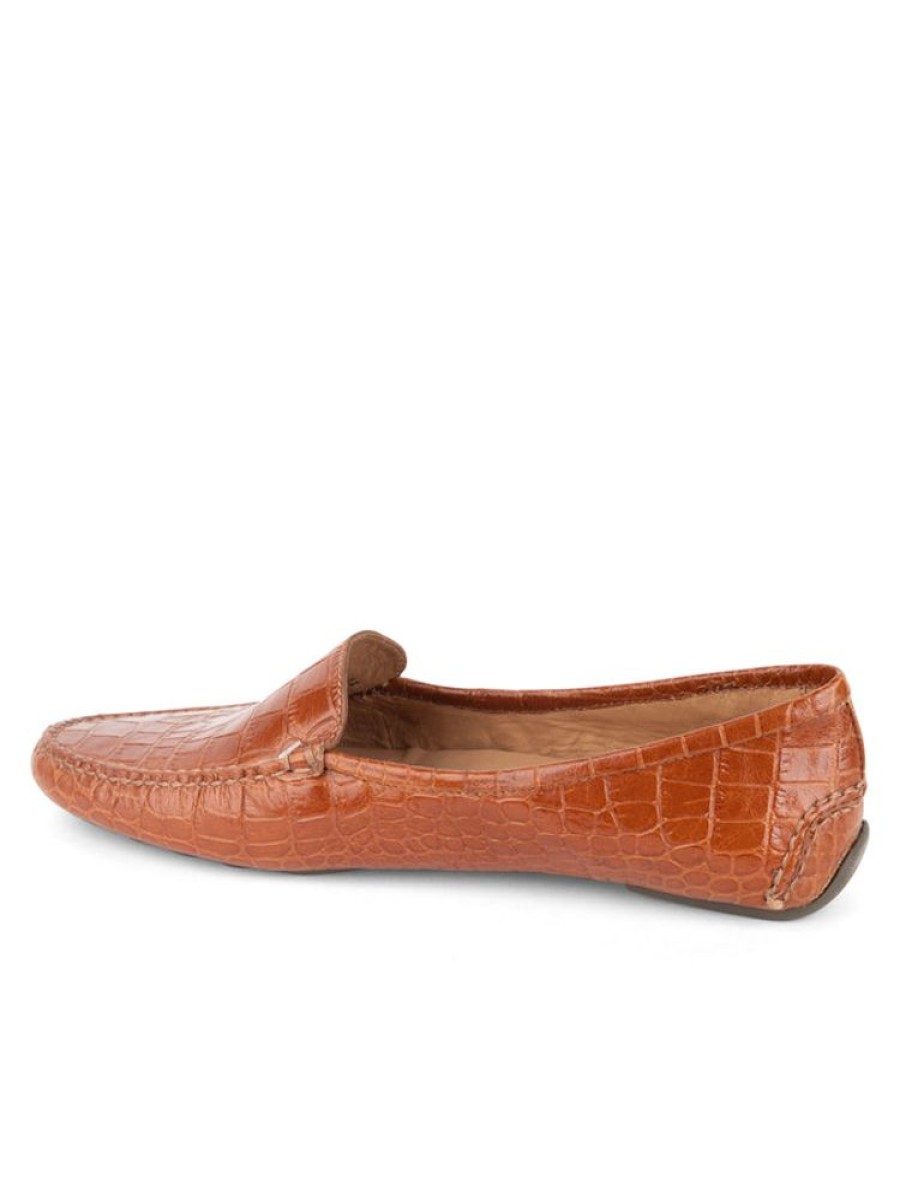 Flats Patricia Green | Jillian Driving Moccasin In Crocodile Cognac Croc