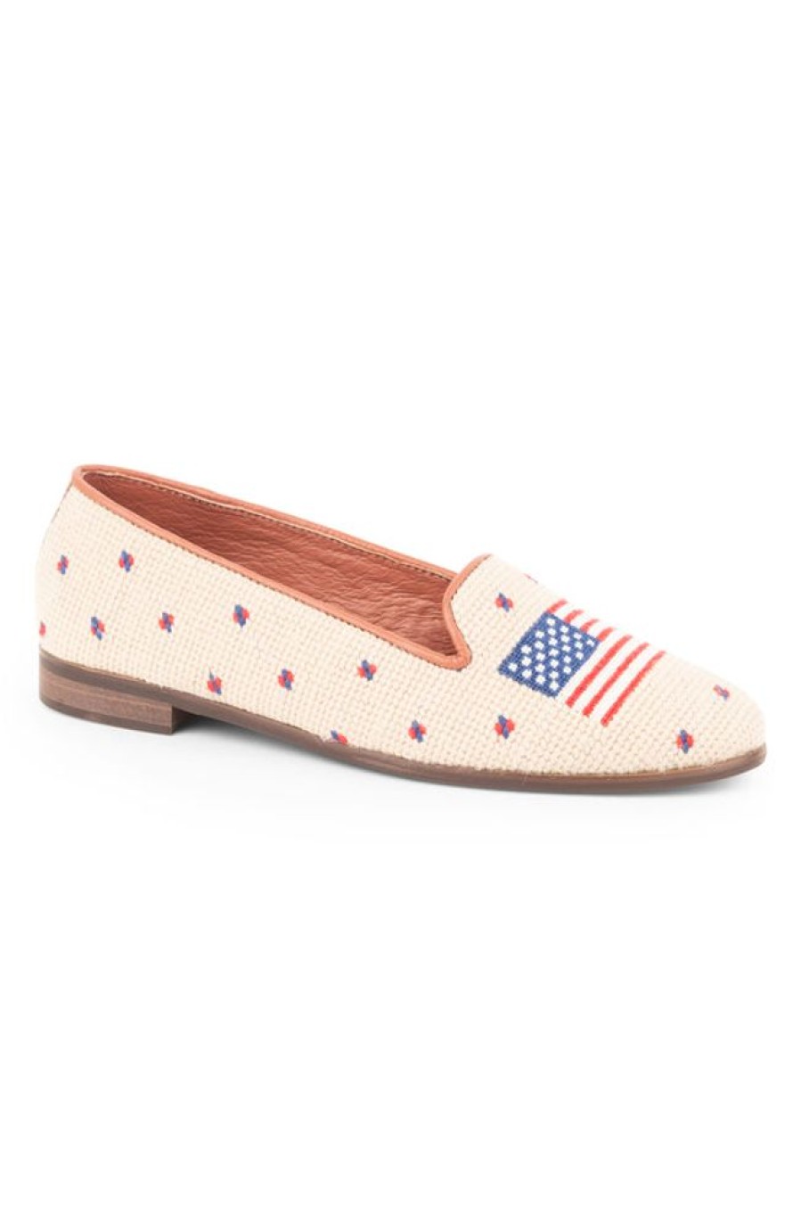 Smoking Slippers By Paige | Needlepoint Loafer In American Flag Tan