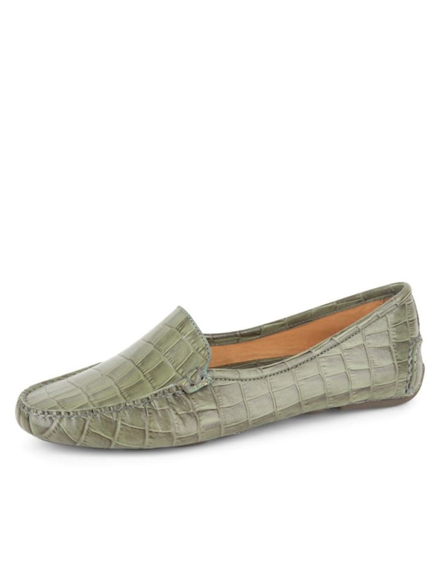 Loafers & Oxfords Patricia Green | Jillian Driving Moccasin In Crocodile Olive Croc