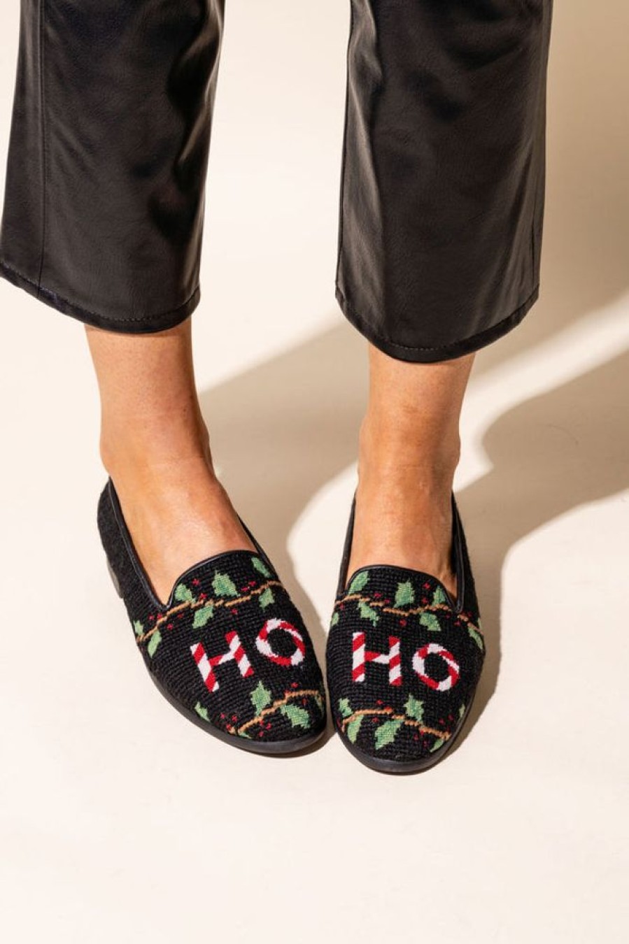 Smoking Slippers By Paige | Needlepoint Loafer Ho Ho Loafer On Black