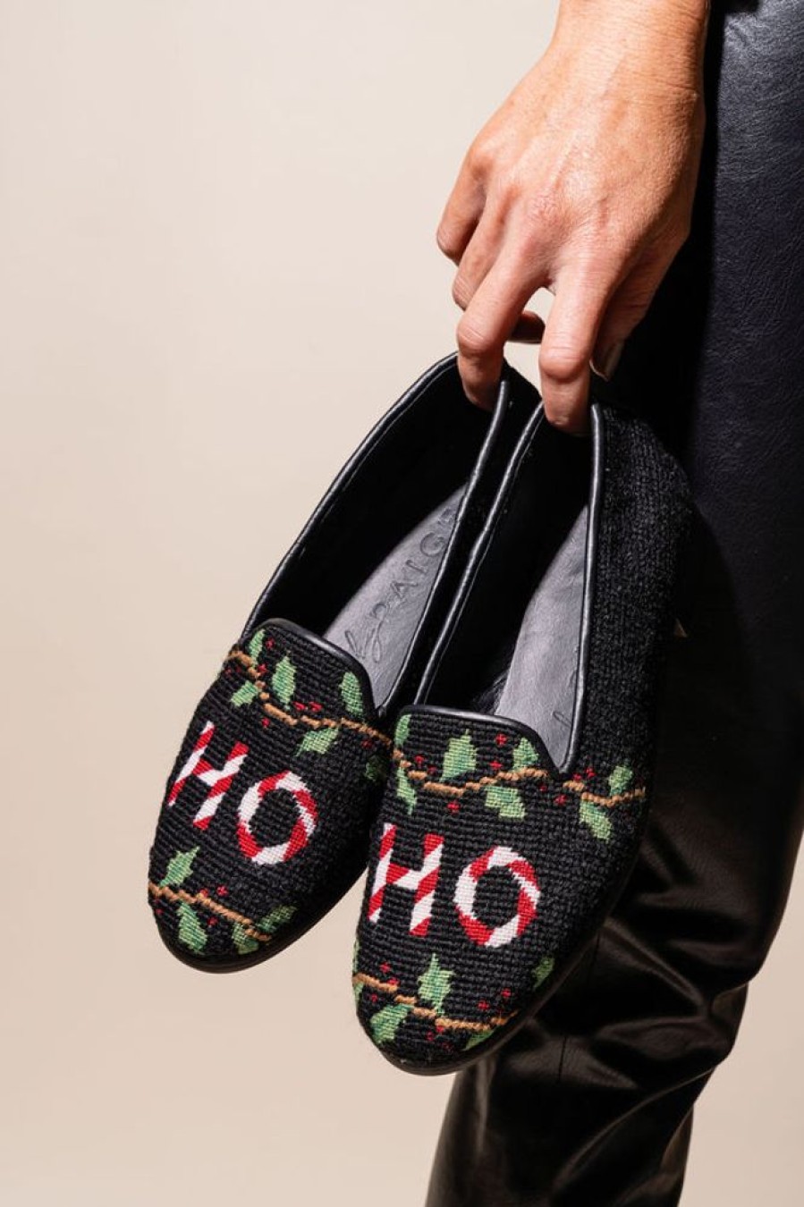 Smoking Slippers By Paige | Needlepoint Loafer Ho Ho Loafer On Black